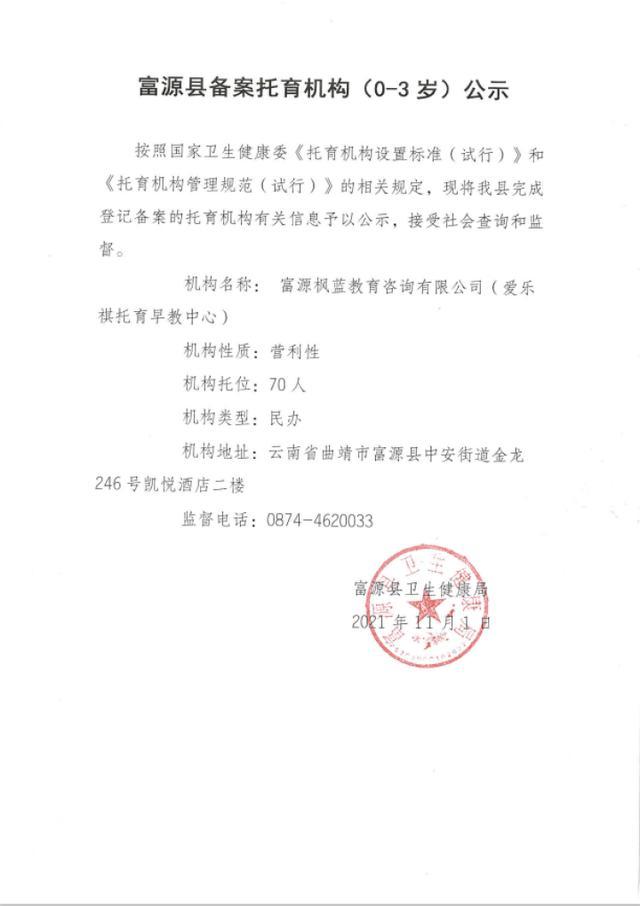 富源縣衛生健康局關于富源楓藍教育咨詢備案信息的公示